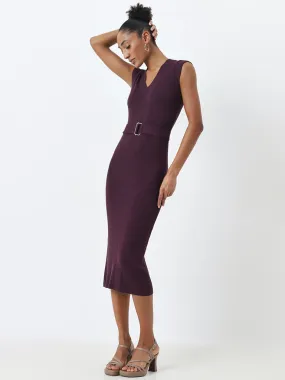 Wardrobe Purple Ribbed Bodycon Dress with Belt