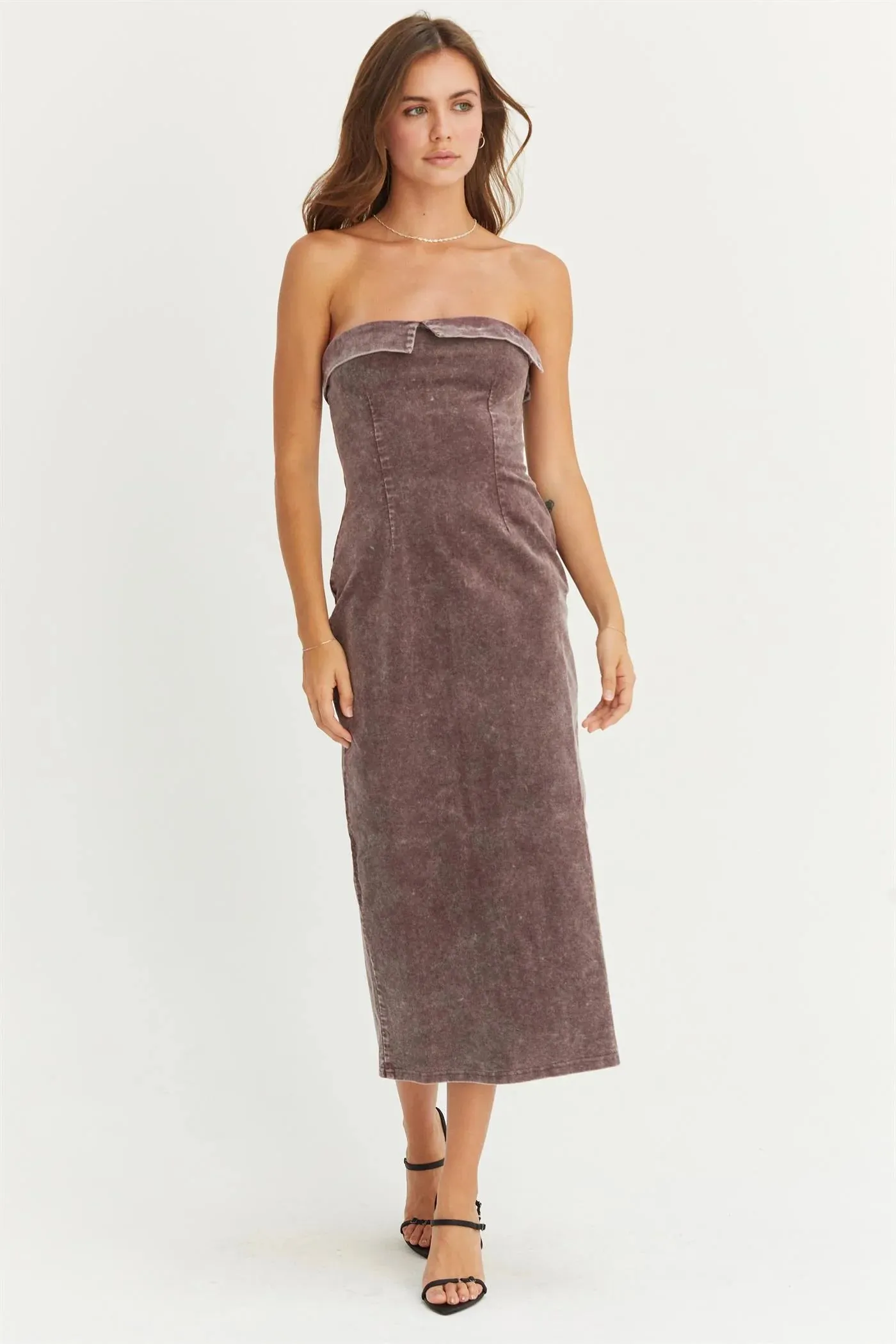 Washed Fig Strapless Dress