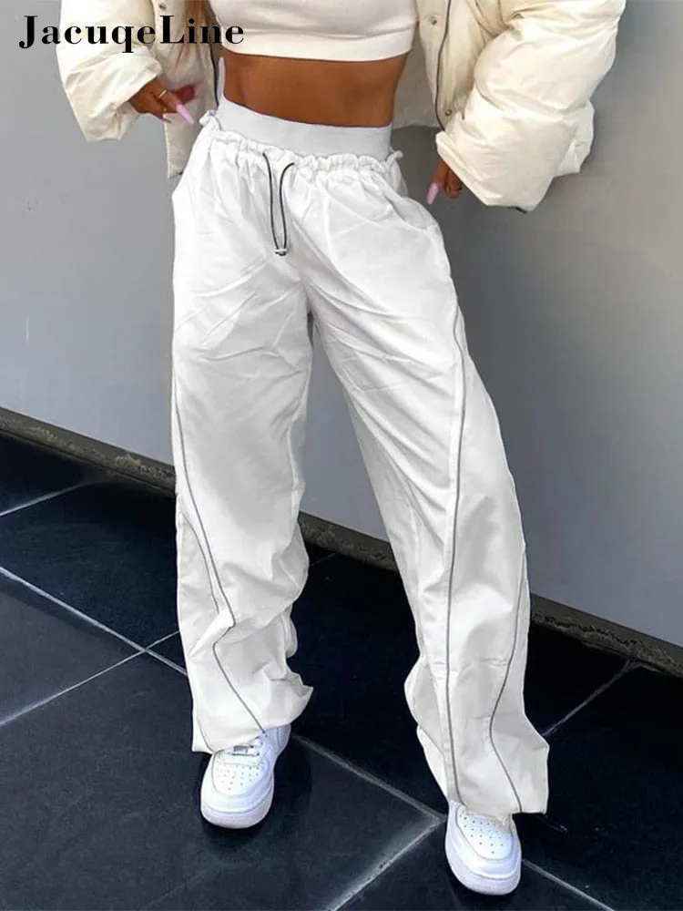 Wenkouban  2022 Loose Wide Leg Baggy Pants Women Hippie Casual Streetwear Low Waist Cargo Trousers Contrast Stitching Sweatpants