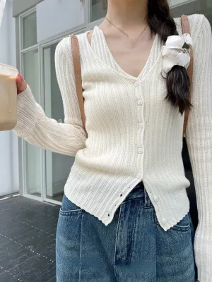 Wenkouban 2023 Autumn V-Neck Knitted Cardigan Women Pure Color Casual Long Sleeve Slim Sweater Office Lady Y2k Crop Tops Female Korean