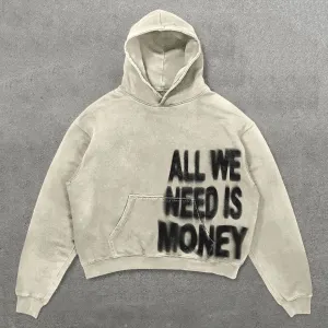 Wenkouban 90s streetwear Harajuku Y2K ALL WE NEED IS MONEY Sweatshirt Pullover Sweatshirt