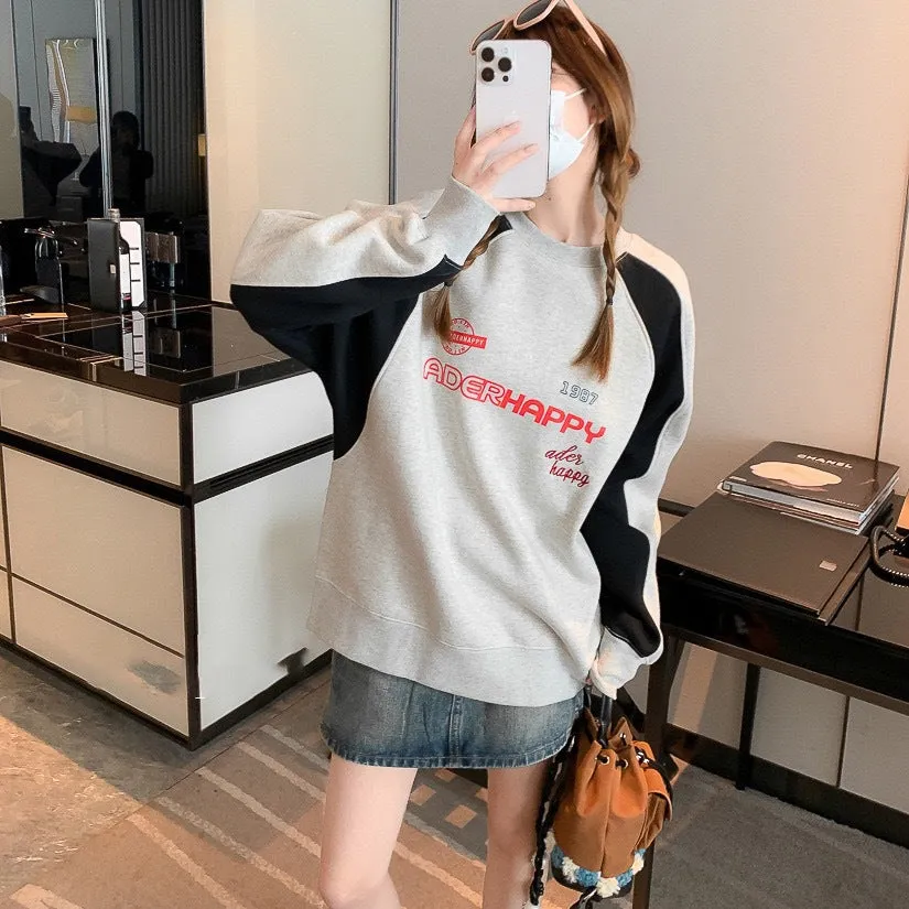 Wenkouban 90s streetwear Y2K Vintage Gray Sweatshirts Women Hip Hop Long Sleeve Hoodie Harajuku