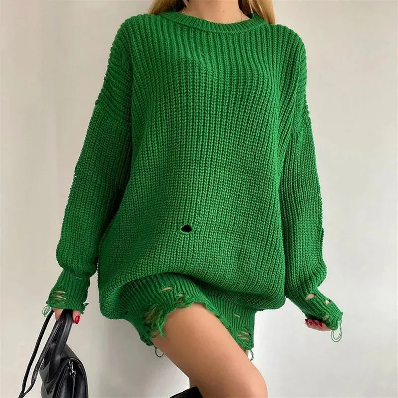 Wenkouban-Christmas Thanksgiving outfits_Oversized Casual Sexy Club Y2K Women Knitted Green O Neck Christmas Sweater