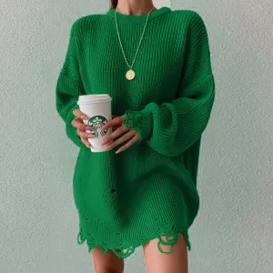 Wenkouban-Christmas Thanksgiving outfits_Oversized Casual Sexy Club Y2K Women Knitted Green O Neck Christmas Sweater