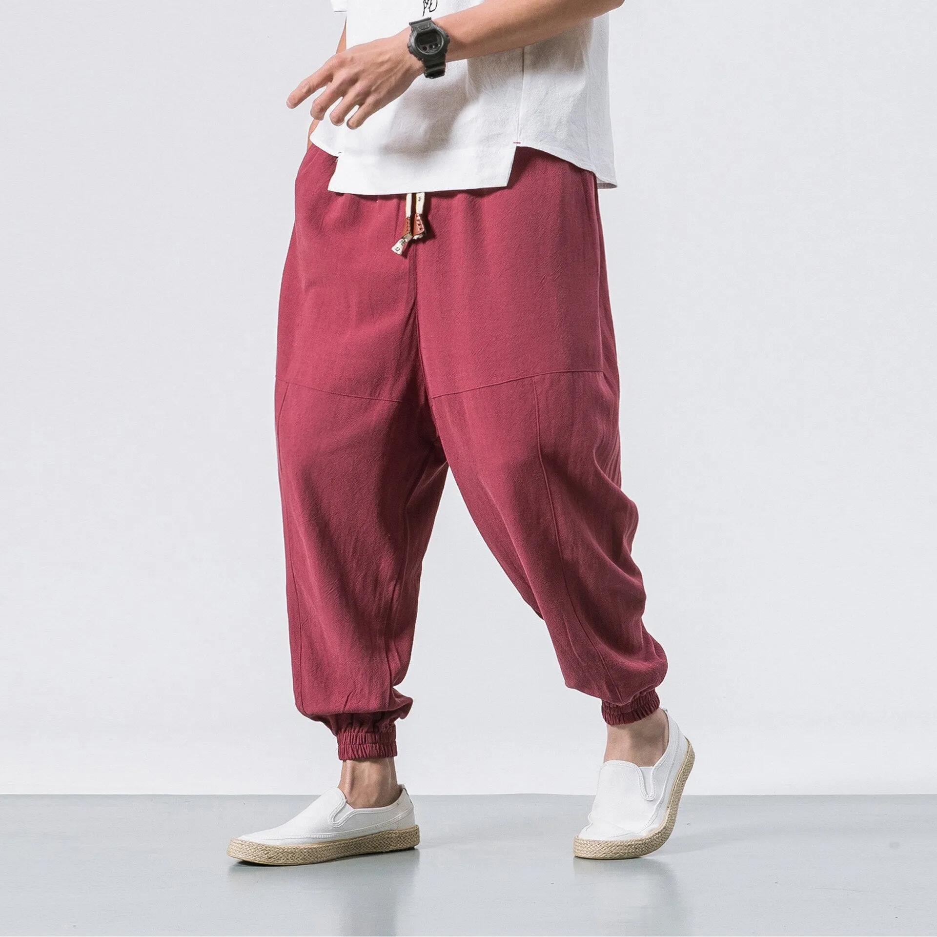 Wenkouban Mens Vintage Hip Hop Style Baggy Jeans New Chinese Style Harem Pants Men Streetwear Casual Joggers Mens Pants Cotton Linen Sweatpants Ankle-Length Men Trousers M-5XL