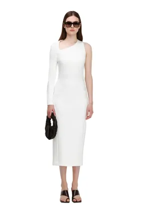 White One Sleeve Asymmetric Neck Bodycon Evening Minimalist Midi Dress