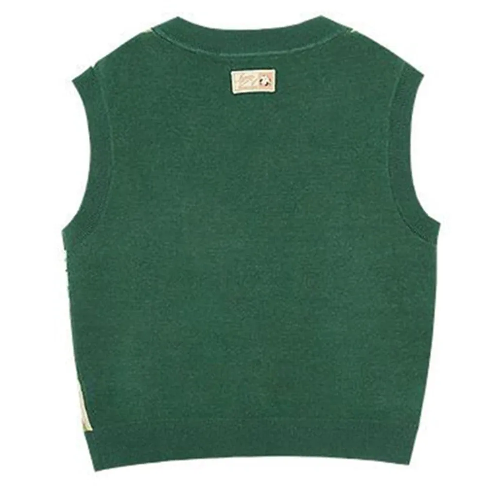 Wiaofellas  -  Retro Green Knit Vest Men Autumn Winter New Cute Sweater Unisex Fashion Y2k Streetwear Sleeveless Top T-Shirt Printed Tank Tops