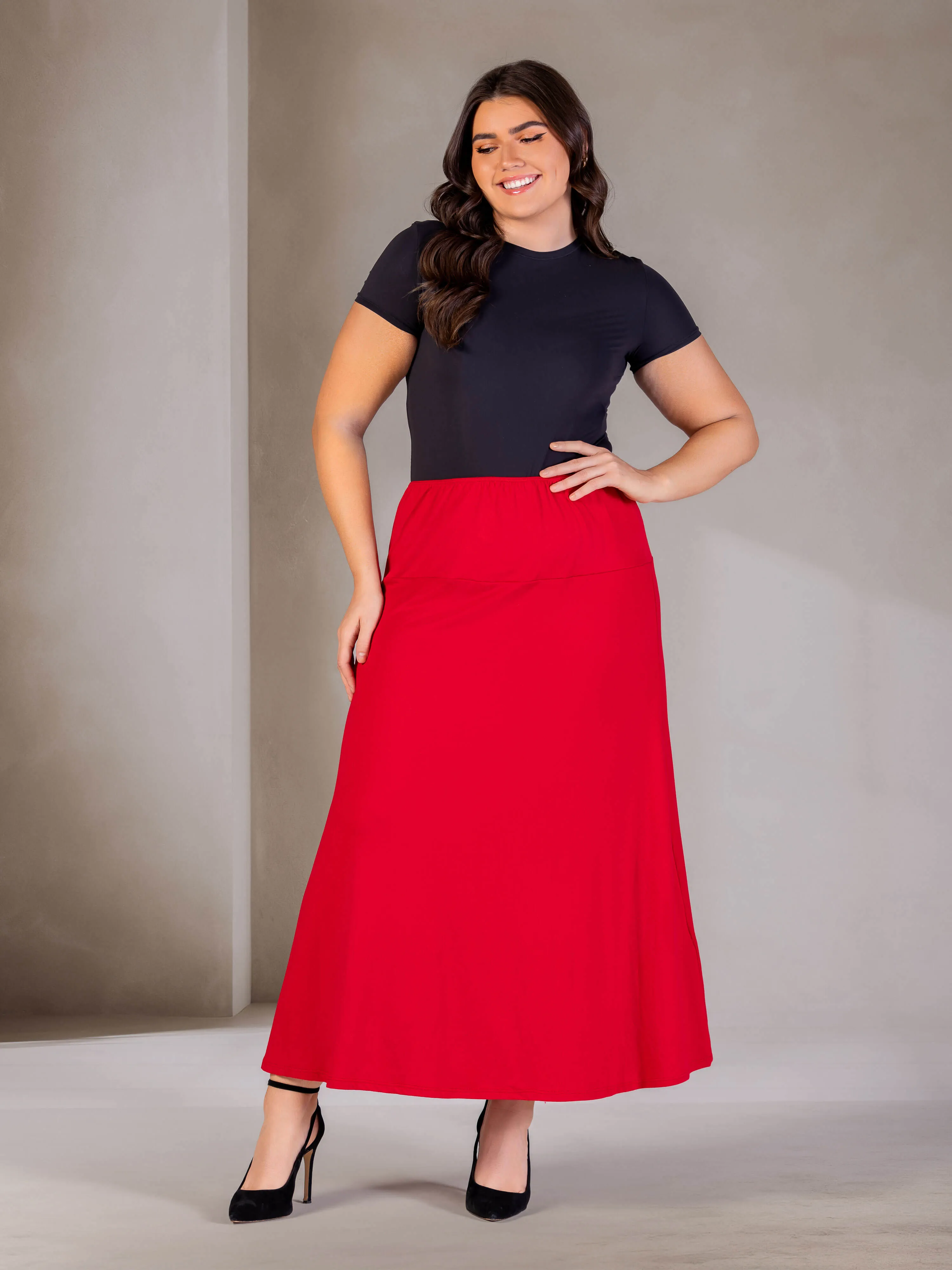 Womens Comfortable Fit Elastic Waist Plus Size Maxi Skirt