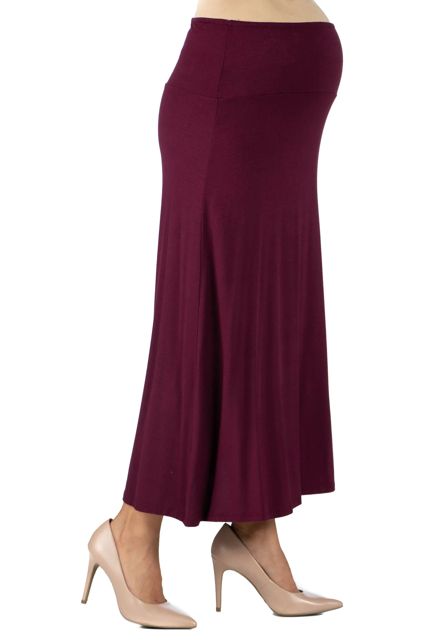 Womens Elastic Waist Solid Color Maternity Maxi Skirt