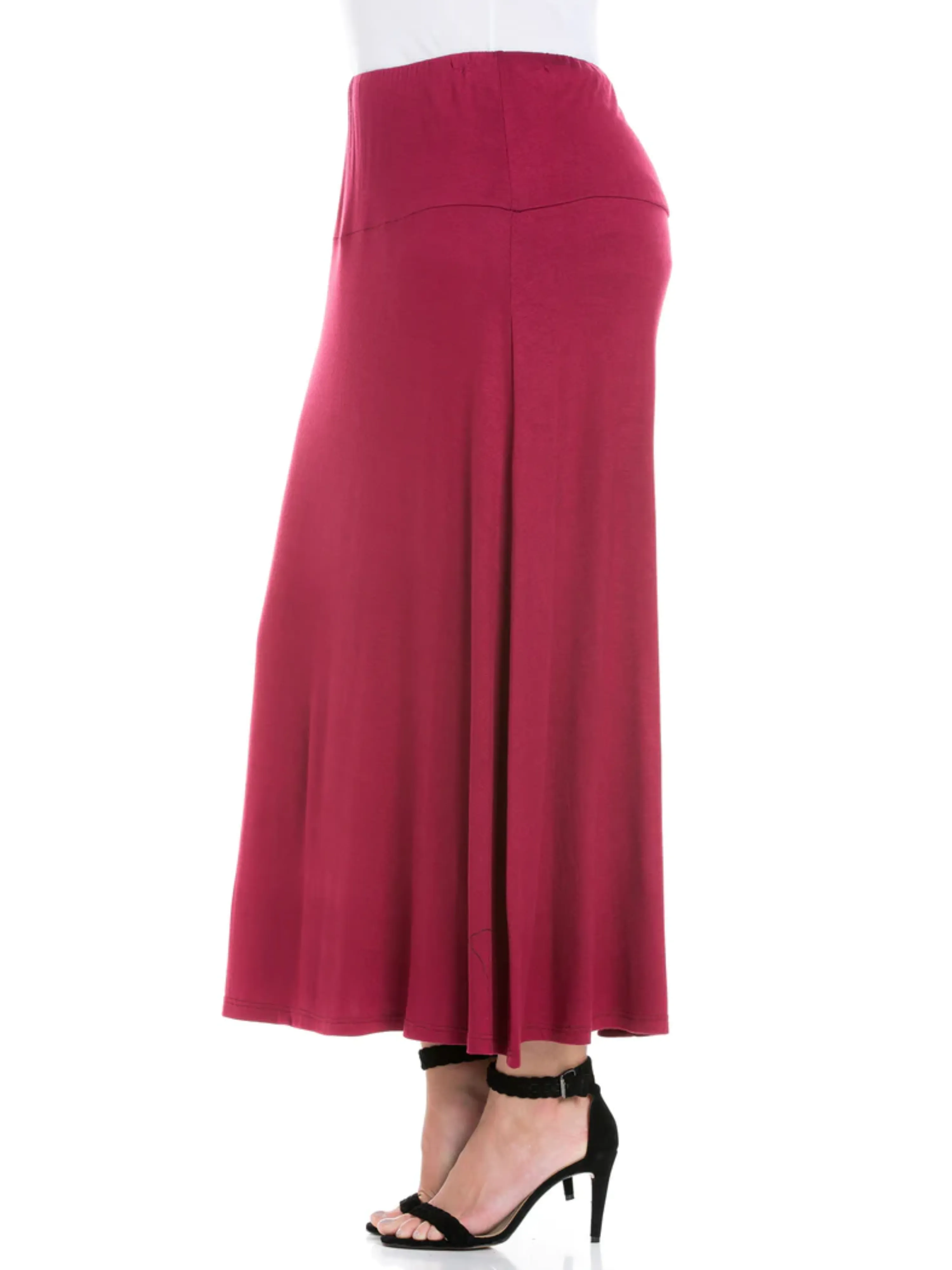 Womens Elastic Waist Solid Color Maxi Skirt