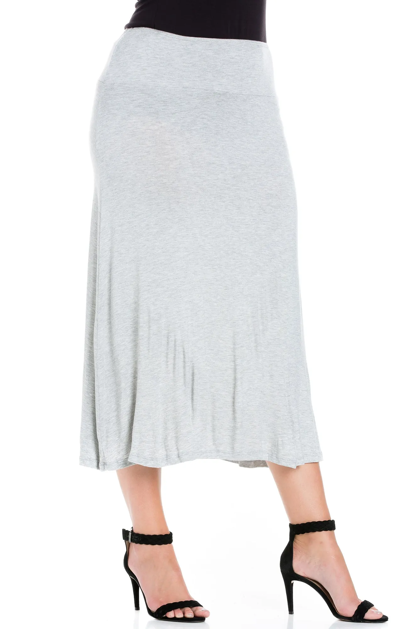 Womens Elastic Waist Solid Color Maxi Skirt