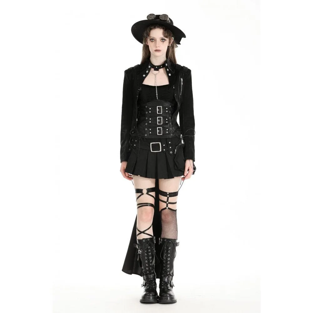 Women's Gothic High/Low Faux Leather Splice Jacket