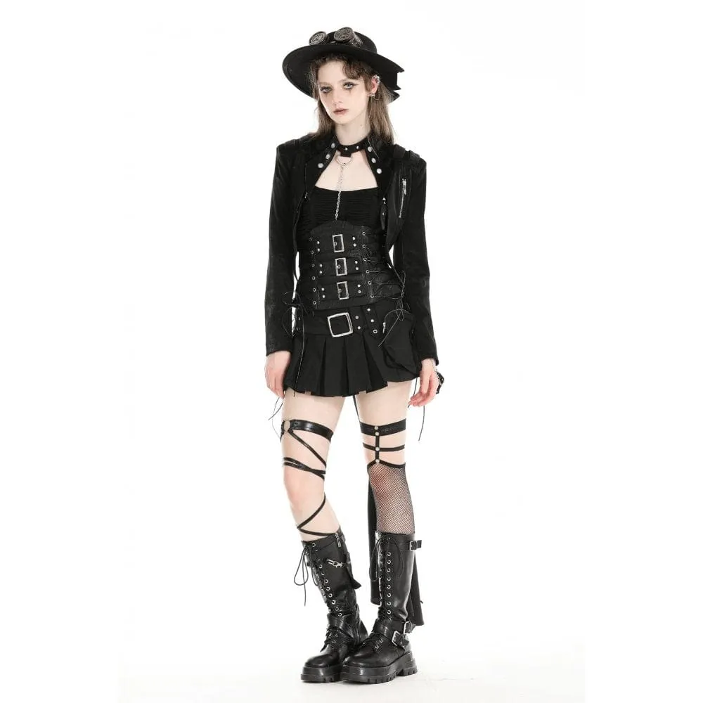 Women's Gothic High/Low Faux Leather Splice Jacket