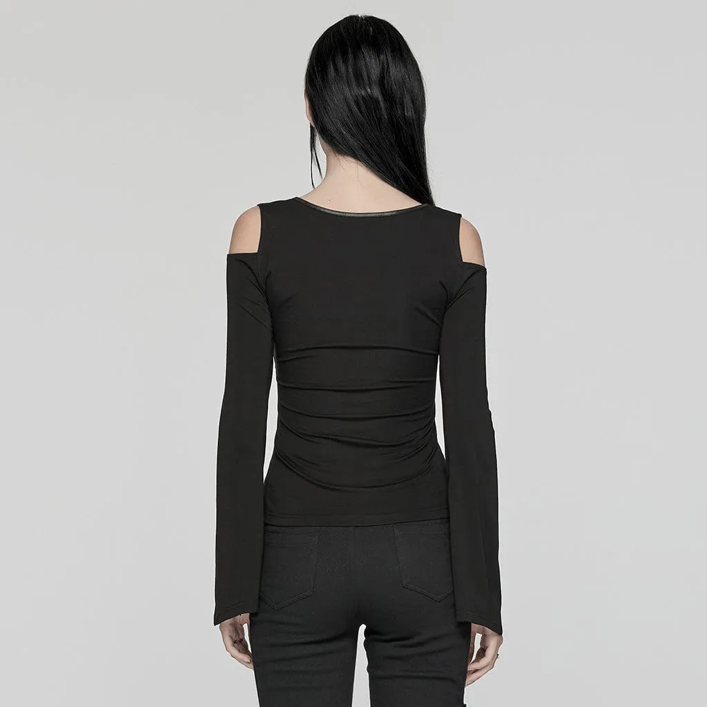 Women's Punk Off-the-shoulder Mesh Splice Shirt