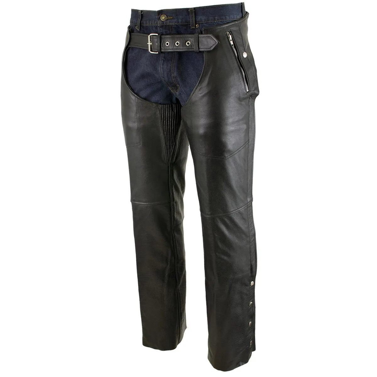 Xelement B7561 Men's Black Leather Chaps with Removable Insulating Liner