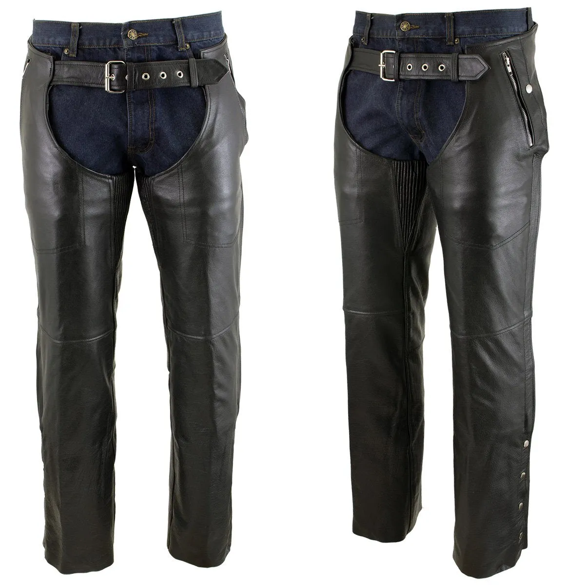 Xelement B7561 Men's Black Leather Chaps with Removable Insulating Liner