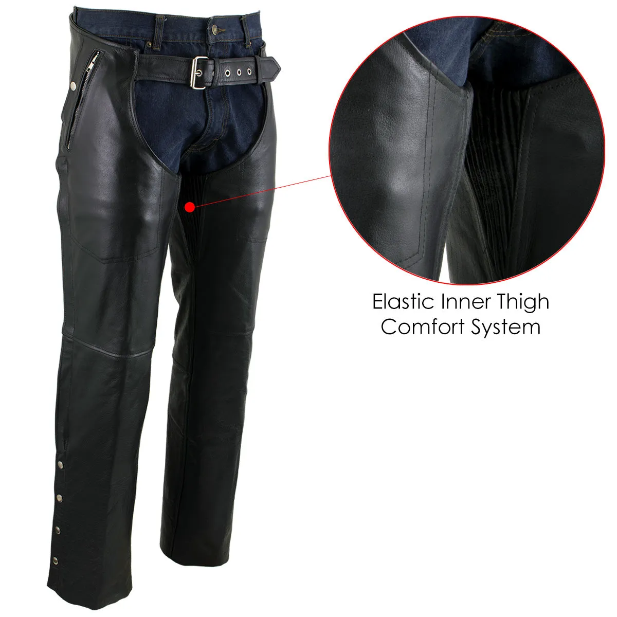 Xelement B7561 Men's Black Motorcycle Leather Riding Chaps with