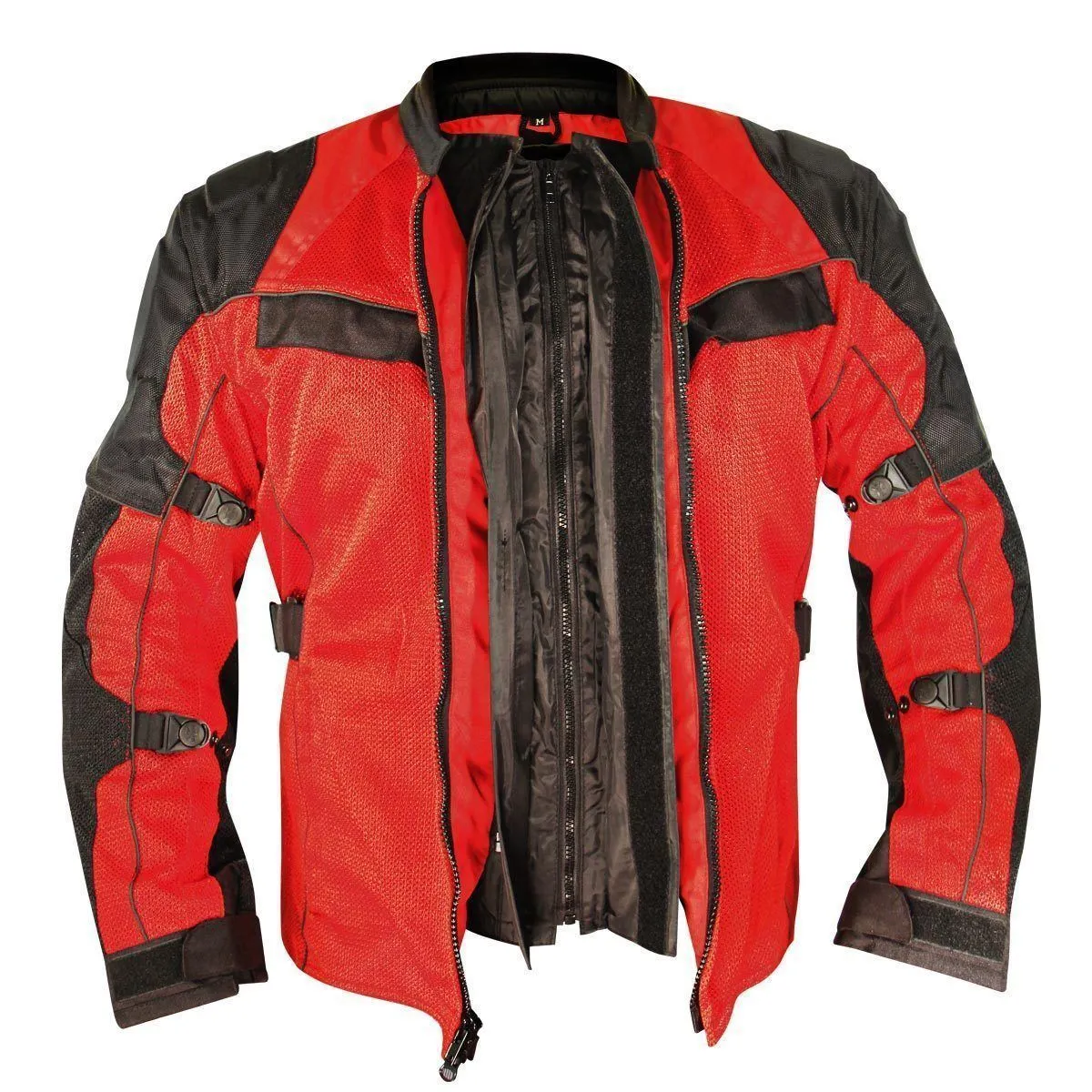 Xelement XS8161 Men's 'Venture' All Season Black with Red Tri-Tex and Mesh Motorcycle Rider Jacket with X-Armor