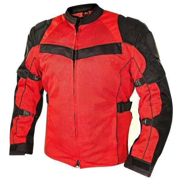 Xelement XS8161 Men's 'Venture' All Season Black with Red Tri-Tex and Mesh Motorcycle Rider Jacket with X-Armor