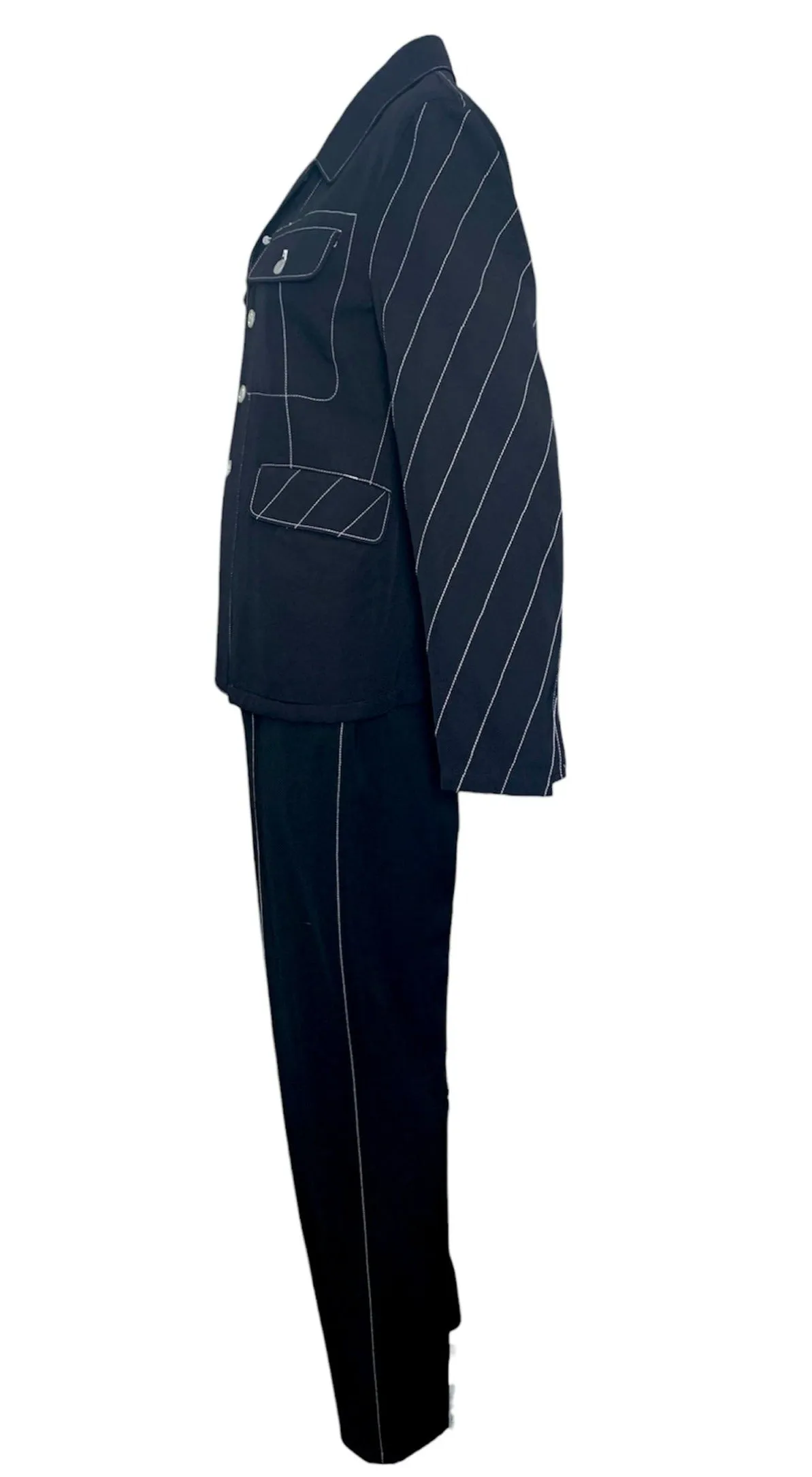 Yohji Yamamoto 90s Black Pant Suit Ensemble with White Contrast Stitching